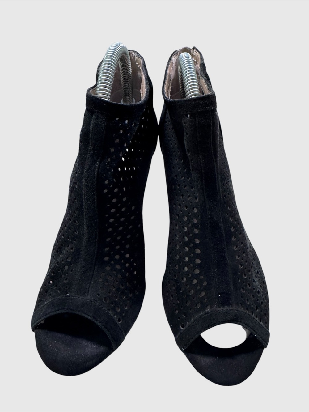 INC International Concepts Black Perforated Peep-Toe Suede Ankle Booties